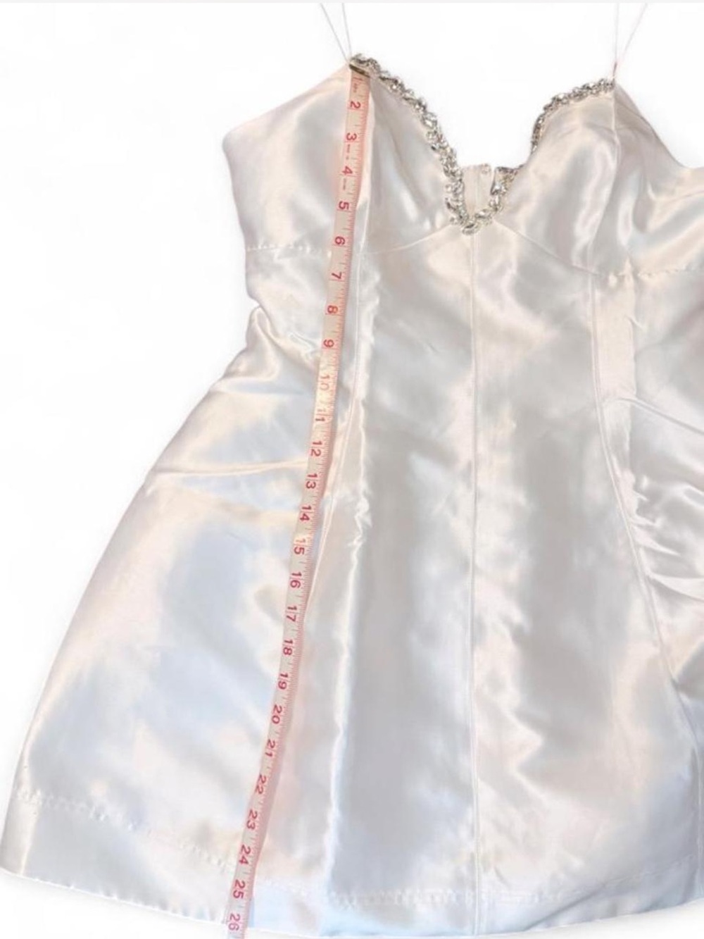 Vici Women’s Medium White Satin Rhinestone Wedding Bridal Party Mini Dress - Picture 11 of 11